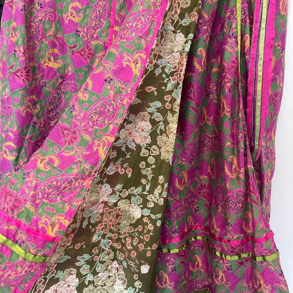 Bohemian Sari Silk Reversible Midi Floral Gypsy Festival Skirt ONE SIZE - Picture 4 of 7
